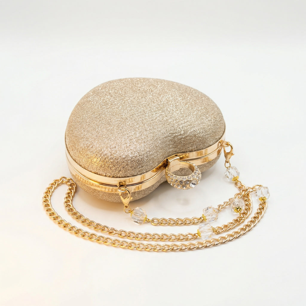 Gold Glitter Heart Shaped Clutch Purse for Women