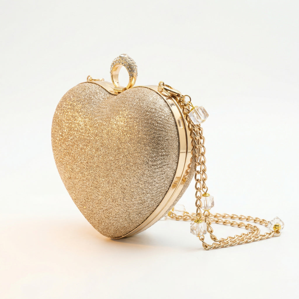 Gold Glitter Heart Shaped Clutch Purse for Women
